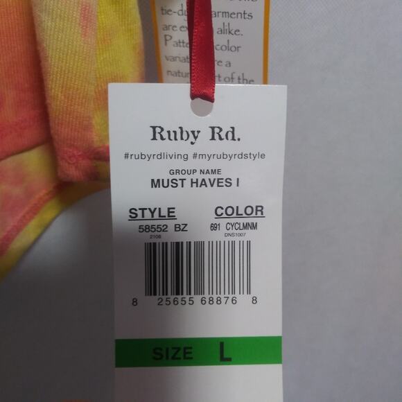Ruby Rd  Pink and Yellow Tie-Dye Lightweight Pull Over Sweatshirt Top Size L - Picture 4 of 8